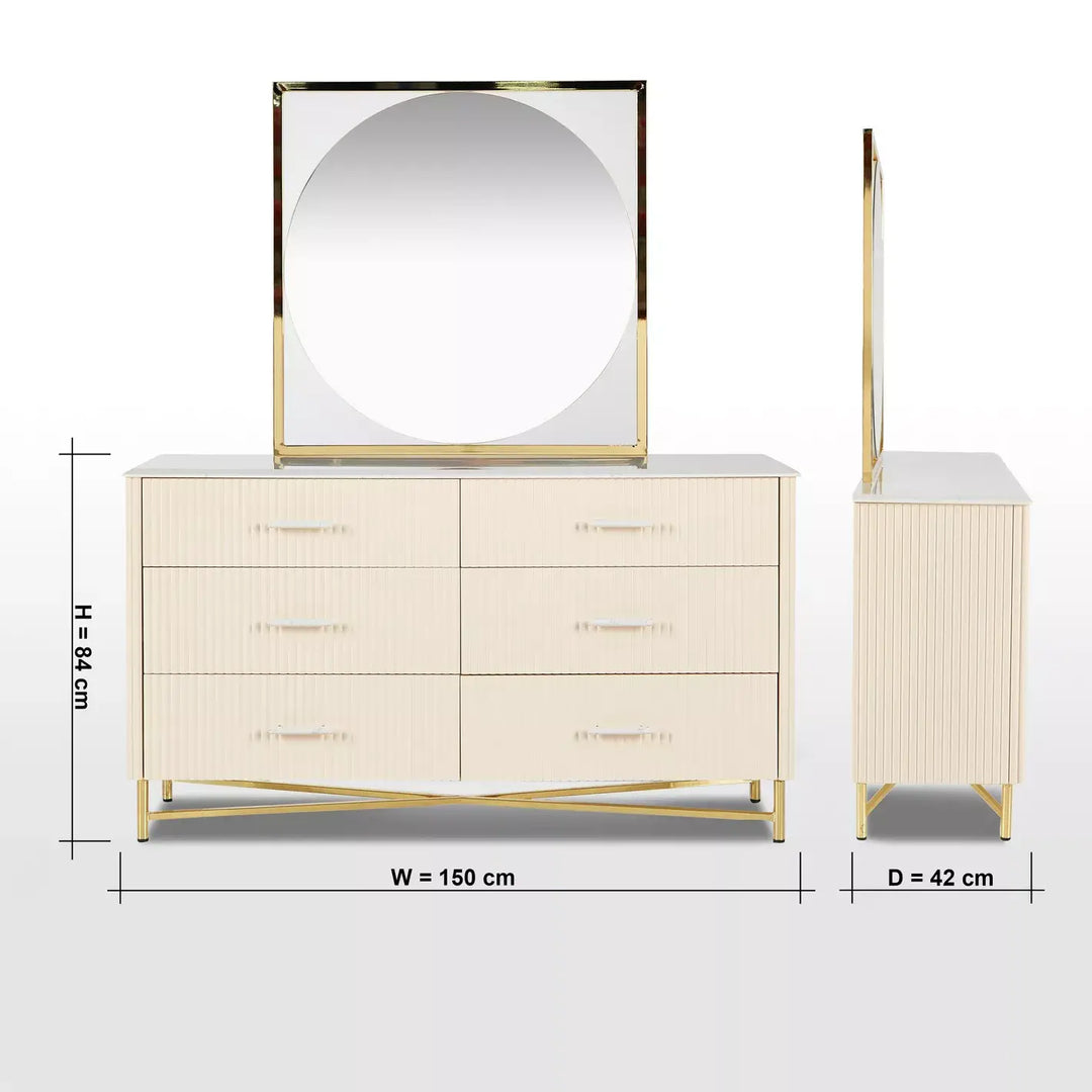 6-Drawer Dresser with Mirror, Modern Vanity Table-GCC Home Center