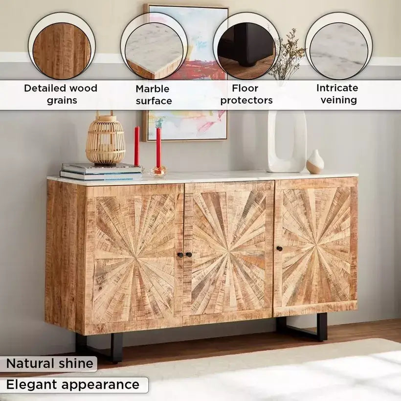 6 Meter 3-Door Solid Wood Sideboard with Genuine Marble Top
