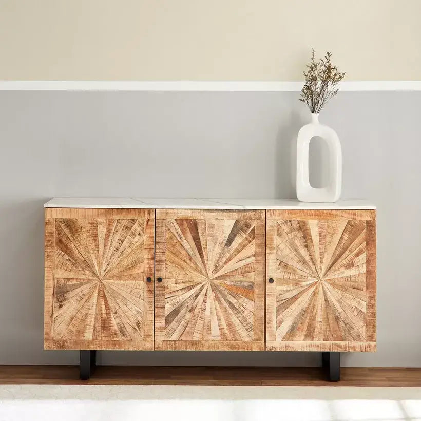 6 Meter 3-Door Solid Wood Sideboard with Genuine Marble Top