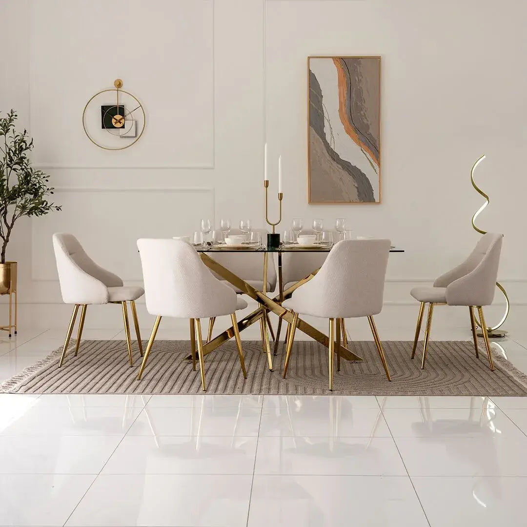 6-Seater Dining Set – Gold & Beige