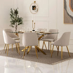 Load image into Gallery viewer, 6-Seater Dining Set – Gold &amp; Beige