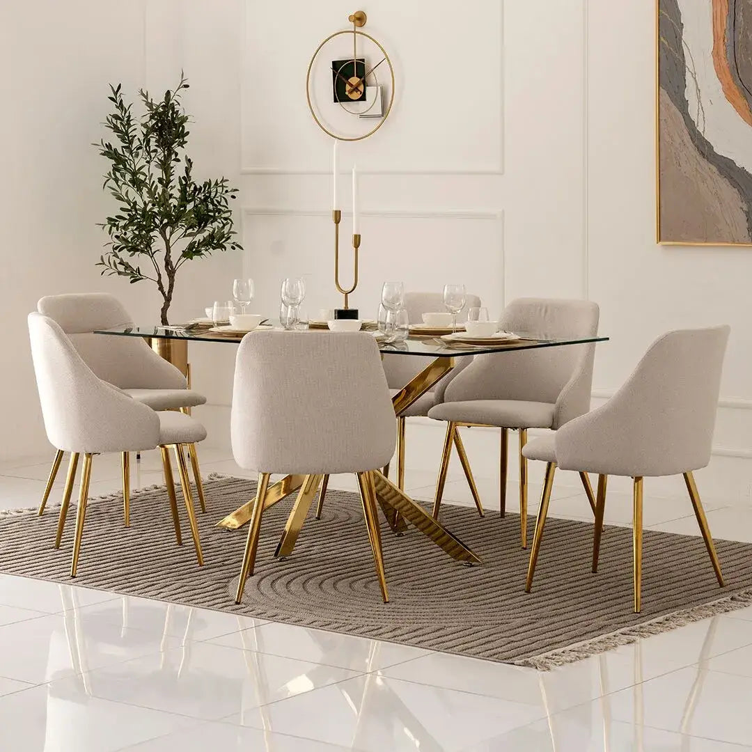 6-Seater Dining Set – Gold & Beige