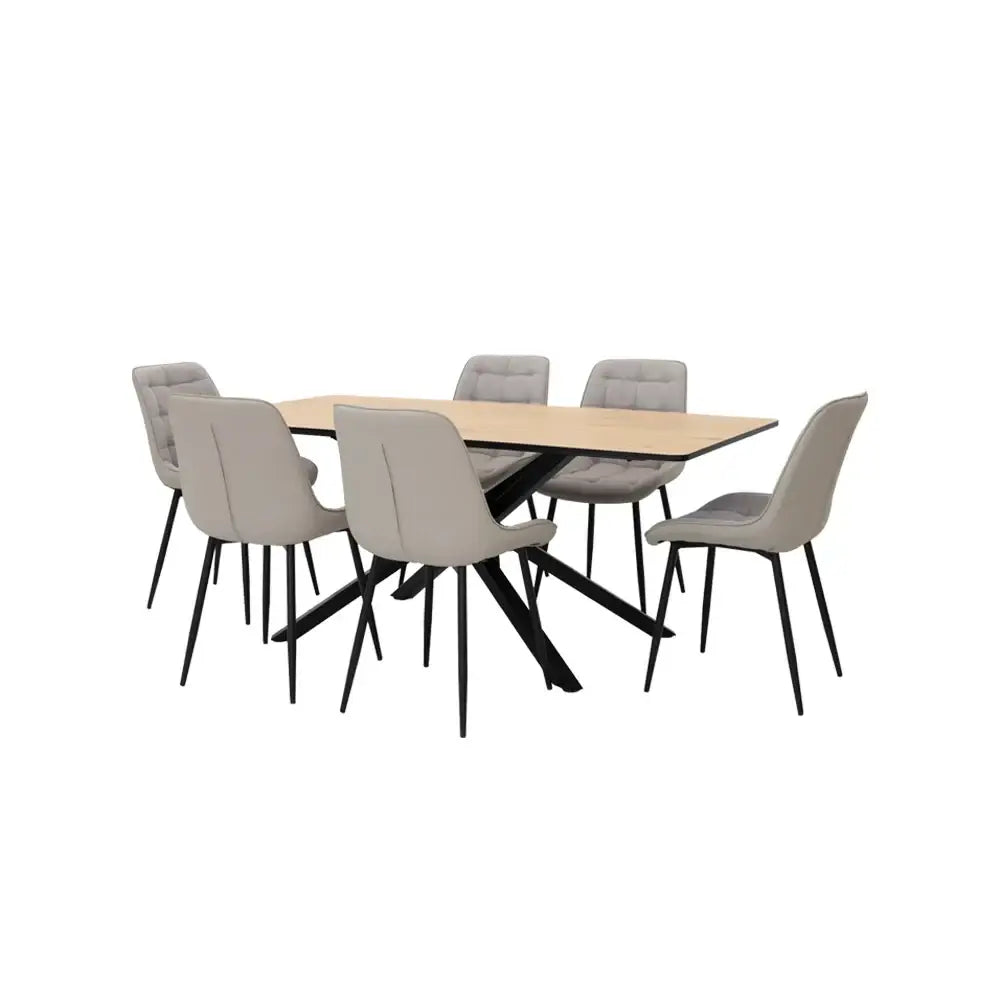 6-Seater Dining Set – Oak & Grey
