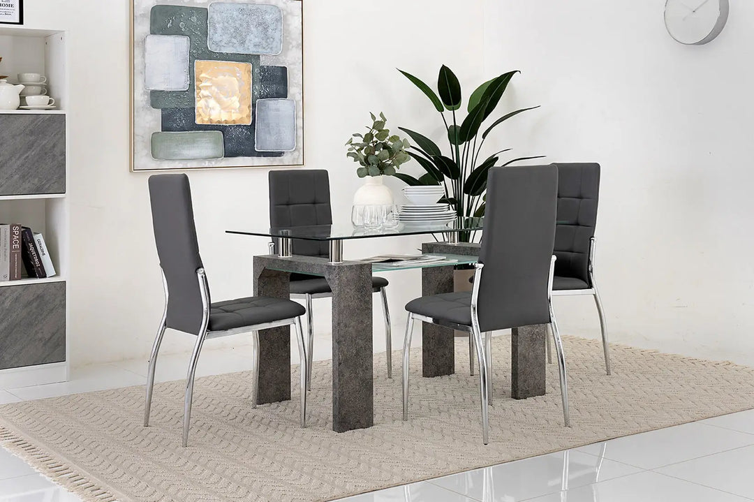 6-Seater Dining Set – Tempered Glass & Faux Leather