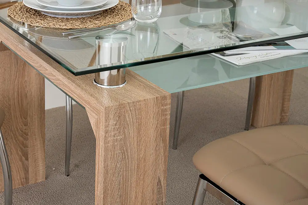 6-Seater Dining Set – Tempered Glass & Faux Leather