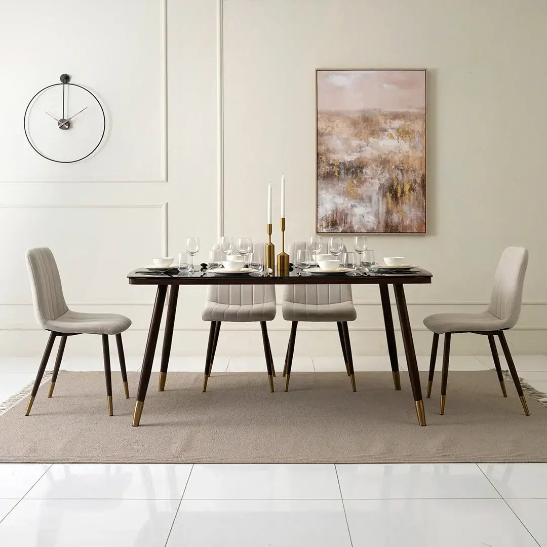 6-Seater Dining Set – Walnut & Black