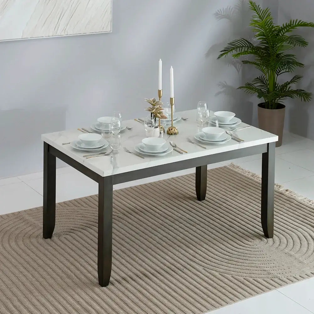 6-Seater Dining Set – White & Antique Grey