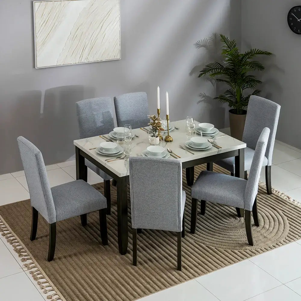 6-Seater Dining Set – White & Antique Grey