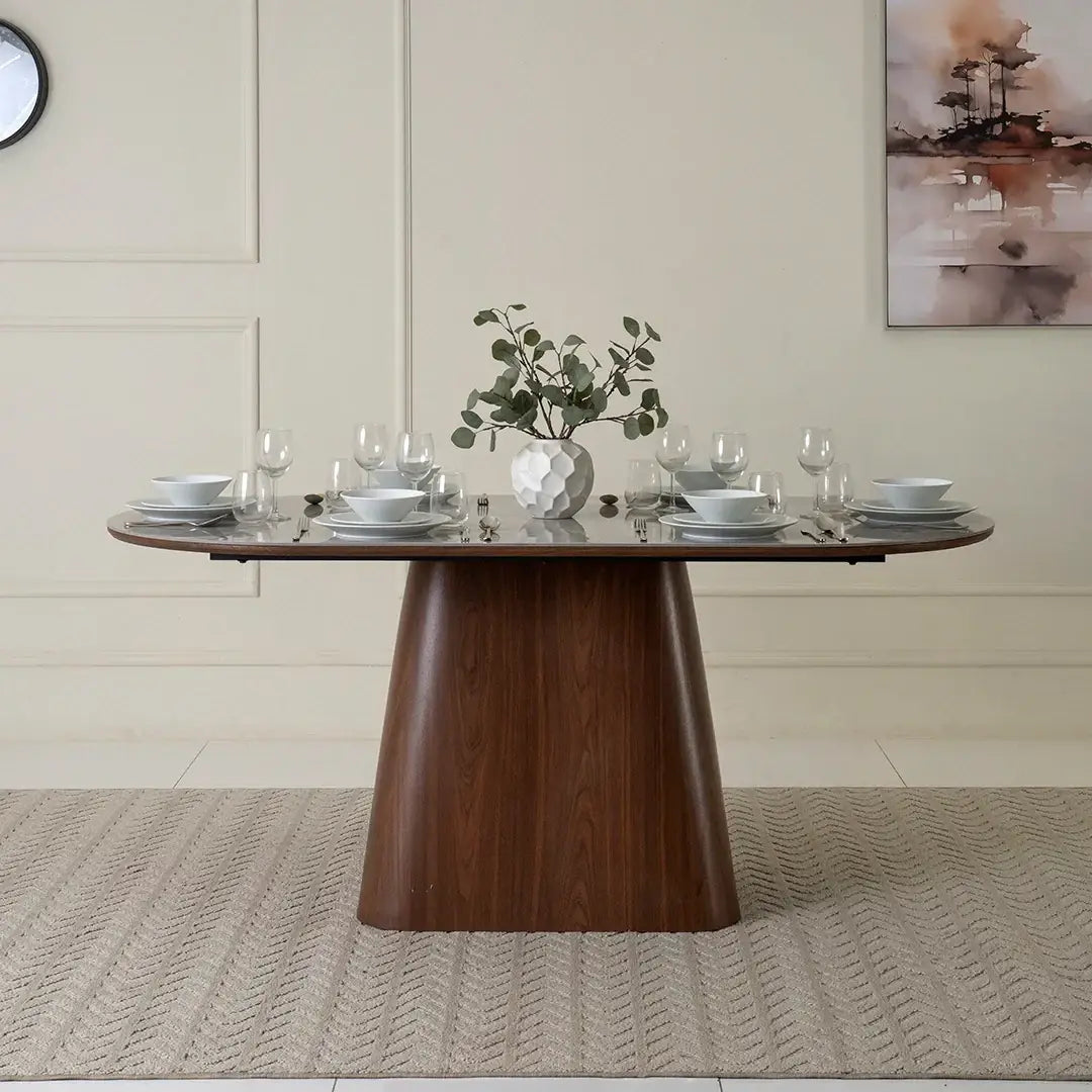 6-Seater Dining Set With Sintered Stone Top – Walnut & Grey