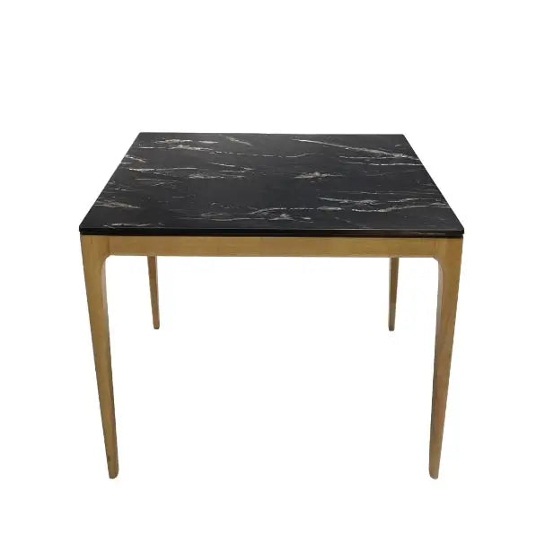 6-Seater Dining Table with White Textured Top – Solid Wood Legs