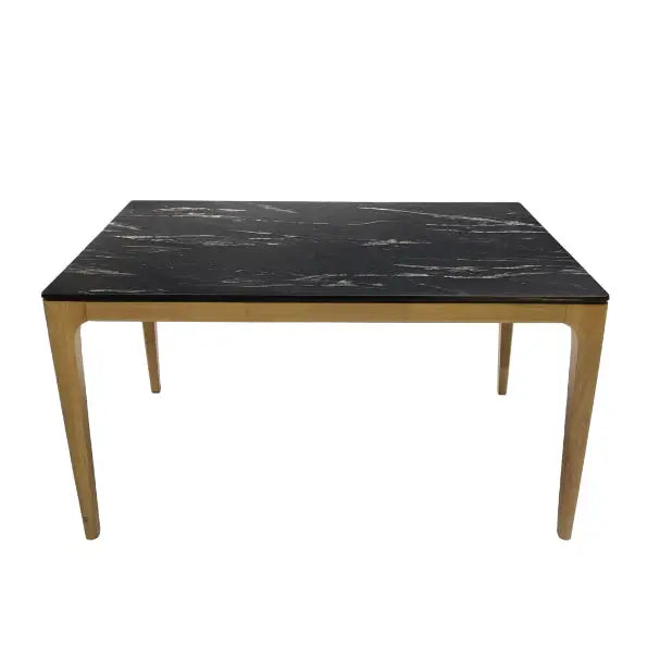 6-Seater Dining Table with White Textured Top – Solid Wood Legs