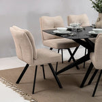 Load image into Gallery viewer, 6-Seater Glass Top Dining Set – Black &amp; Beige