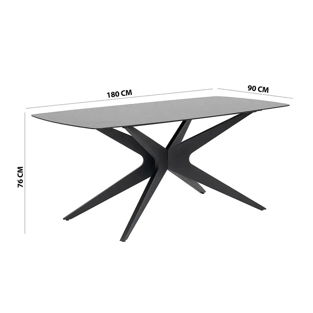 6-Seater Glass Top Dining Set – Black & Beige