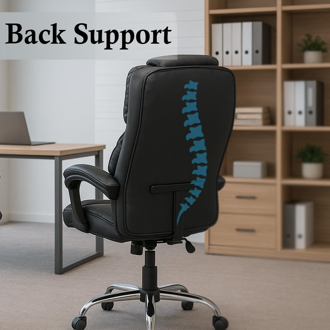 Executive Office Gaming Chair PU Leather 360° Swivel Desk Chair, High Back & Adjustable Height Computer Table Chair, Soft Foam Gaming Study Chair Lumbar Support with Footrest (Black)