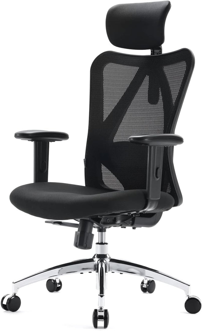 Ergonomic Desk Chair, Swivel Chair With Adjustable Lumbar Support, Headrest And Armrest, Height Adjustment and Rocker Function, Back-Friendly Office Chair, Load Capacity: up to 150 kg
