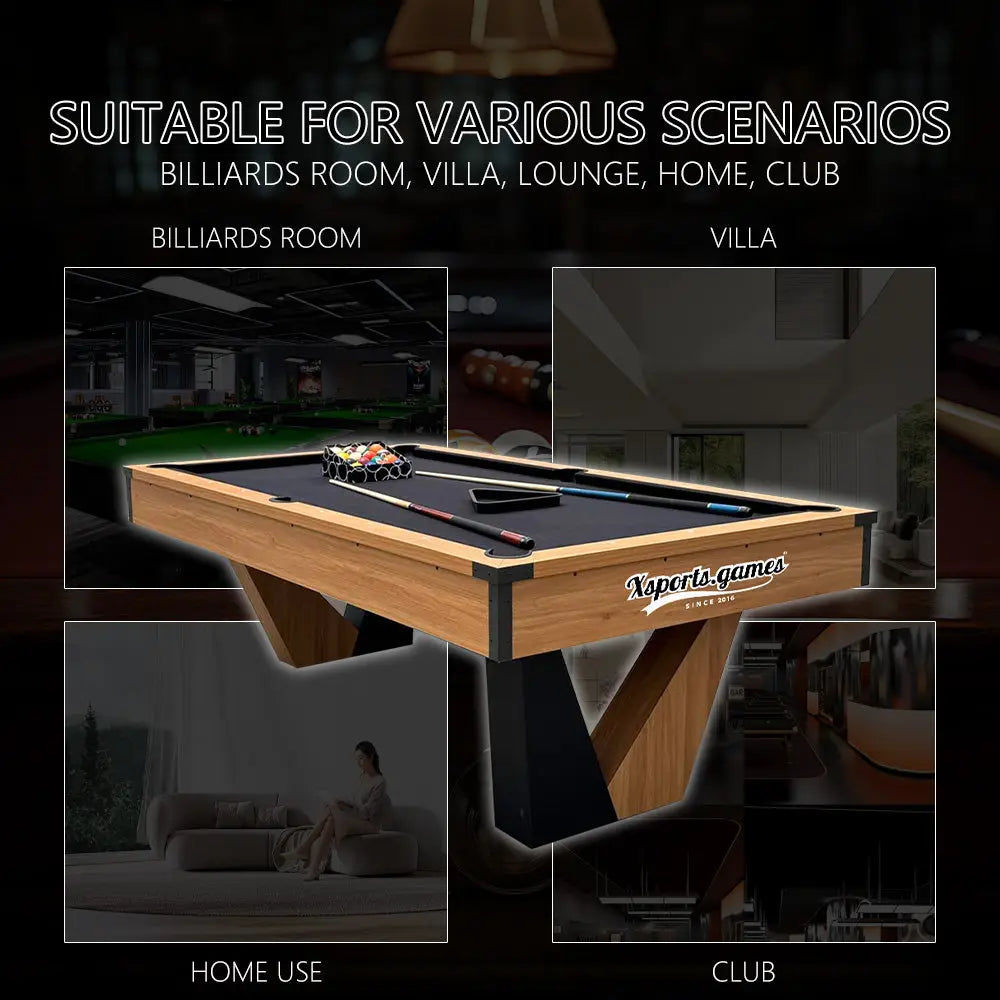 7 ft Pool Table with Wood Finish - Billiards Game Room Table for Adults & Family Billiard Table with Rustic Wood Finish