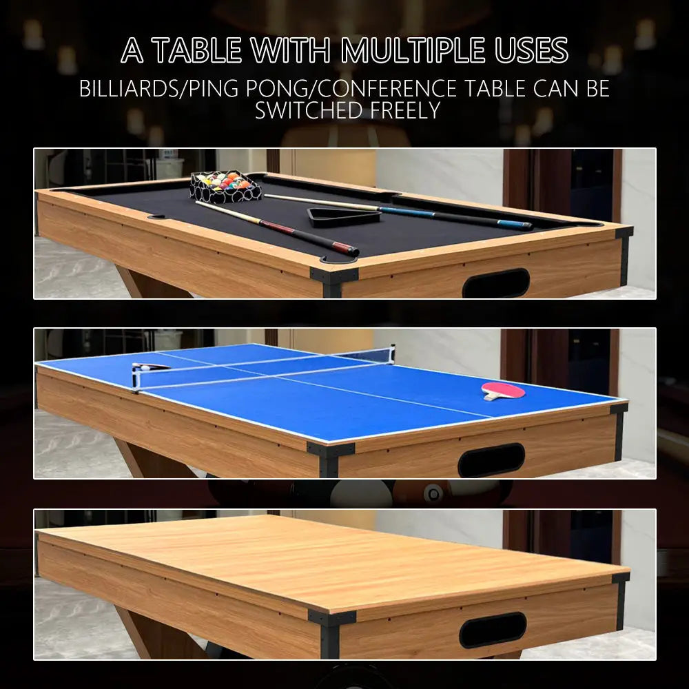 7 ft Pool Table with Wood Finish - Billiards Game Room Table for Adults & Family Billiard Table with Rustic Wood Finish