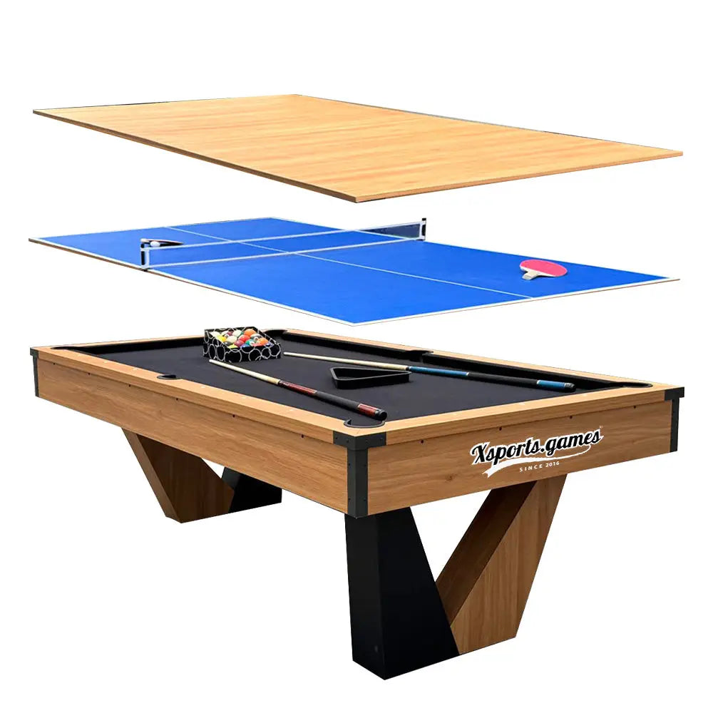7 ft Pool Table with Wood Finish - Billiards Game Room Table for Adults & Family Billiard Table with Rustic Wood Finish