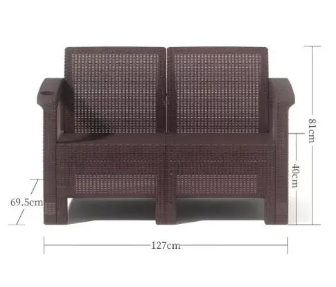 7-Seater Outdoor Sofa Set, Dark Brown Plastic with Rattan Design Modern Style, Beige Cushions and Coffee Table, Ideal for Gardens, Patios, Balconies, and Poolside Areas