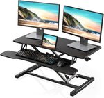 Load image into Gallery viewer, Height Adjustable Standing Desk 32” Wide Sit to Stand Converter Stand Up Desk Tabletop Workstation for Laptops Dual Monitor Riser Black SD309101WB