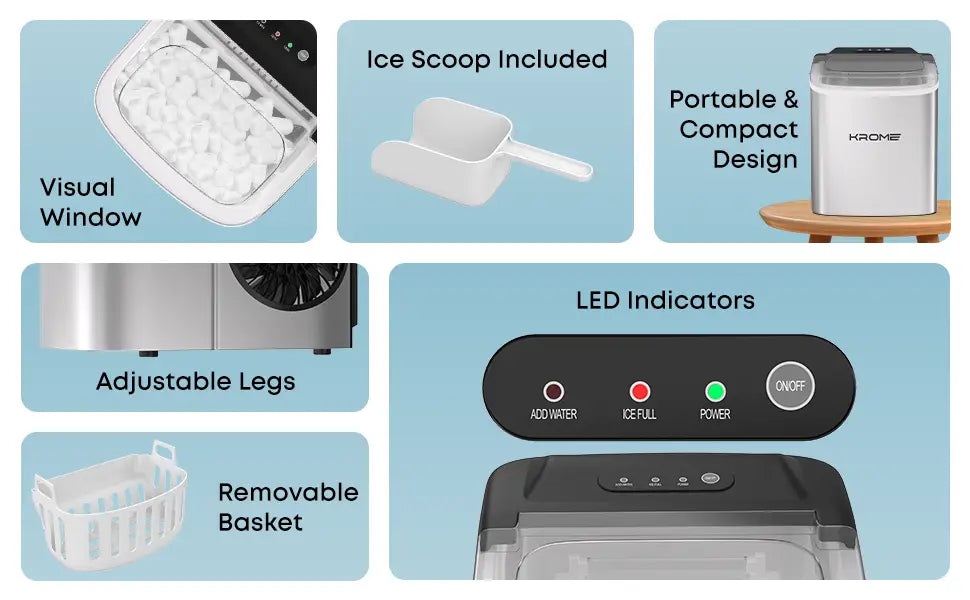 Countertop Ice Maker Machine with LED Display Auto Clean Function 9 Bullet Ice Cubes per Cycle Ice Scoop Included
