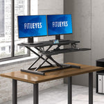 Load image into Gallery viewer, Height Adjustable Standing Desk 32” Wide Sit to Stand Converter Stand Up Desk Tabletop Workstation for Laptops Dual Monitor Riser Black SD309101WB