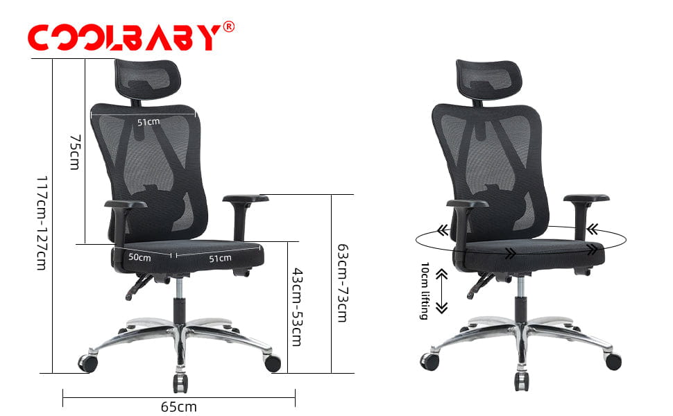 Ergonomic Office Chair – High Back Desk Chair with Adjustable Lumbar Support 3D Metal Headrest and Armrests – 130°