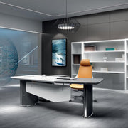 Modern Sleek Executive Office Table For Professional Office Look - Glossy White-GCC Home Center