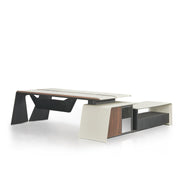 Modern Luxury Executive Office Table With Titanium Legs - White & Brown-GCC Home Center