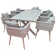 Luxurious Aluminum Frame WPC 8-Seater Outdoor Dining Set with Cushions for Balcony and Backyard-GCC Home Center