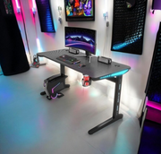 Gaming Desk Embeded Carbon Fiber RGB D-Shaped Black-120cm-GCC Home Center
