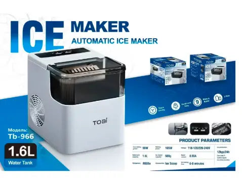 Countertop Ice Maker Machine – 12kg/24Hrs 9 Bullet Cubes in 6-8 Mins 1.6L Water Tank 2 Ice Sizes (Small/Large) Portable