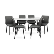 Modern 6-Seater Marble Dining Table with Stainless Steel Frame - Elegant Dining Room Furniture, 1+6 Set-GCC Home Center