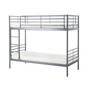 Sturdy Metal Bunk Bed with Space-Saving Design & Safety Guardrails - Twin Over Twin, 190 x 90 x 180 cm, Silver-GCC Home Center