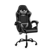 Ergonomic Gaming Chair with Adjustable Backrest & Lumbar Support - Large Leather Racing Chair, Charcoal Metal-GCC Home Center