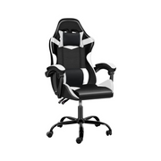 Ergonomic White & Black Gaming Chair with Adjustable Backrest, Lumbar Support, and 360° Swivel - Comfortable PU Leather Racing Chair-GCC Home Center