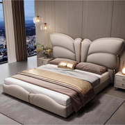 Butterfly Premium King Size Upholstered Bed in Leatherette with Teakwood Frame & Customizable Features-GCC Home Center