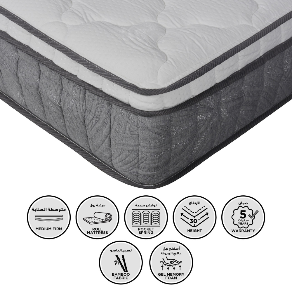 King Size Mattress with Gel-Infused Memory Foam & Pocket Springs - Medium Firm, Anti-Allergen, 2-Year Warranty-GCC Home Center
