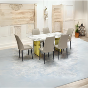 Modern 7-Piece Dining Set with Dark Marble Table & Beige Faux Leather Chairs - Elegant Gold Metal Base-GCC Home Center