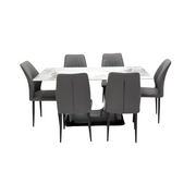 Modern 7-Piece Dining Set with Dark Marble Table & Beige Faux Leather Chairs - Elegant Gold-Toned Base-GCC Home Center