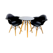 Modern Eames Dining Set - 3-Piece Black Round Table with 2 Retro Upholstered Chairs - Perfect for Kitchen & Small Spaces-GCC Home Center