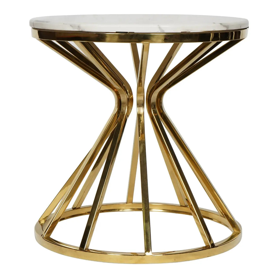 Round Marble Coffee Table with Gold Stainless Steel Base – White and Golden Color