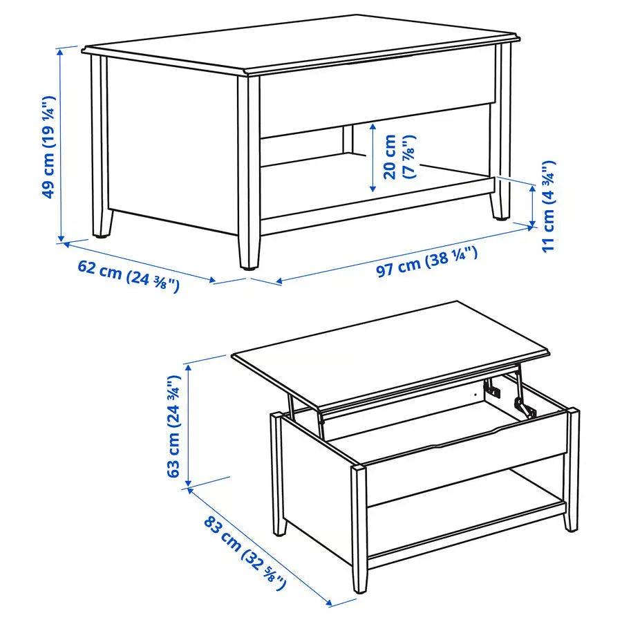 Adjustable Coffee Table With Lift-Top Design, White, 97 cm
