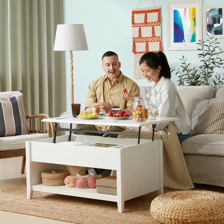 Adjustable Coffee Table With Lift-Top Design, White, 97 cm