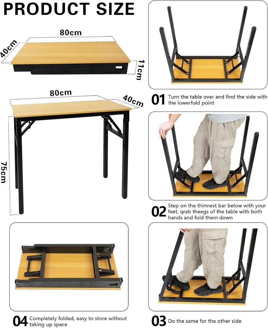 Adjustable Folding Desk No Install, Portable and Compact Computer Walnut Table Office Table for Home, Office, Study, Dining, Camping, Picnic, and BBQ (Yellow, 80 * 40 * 75cm)-GCC Home Center