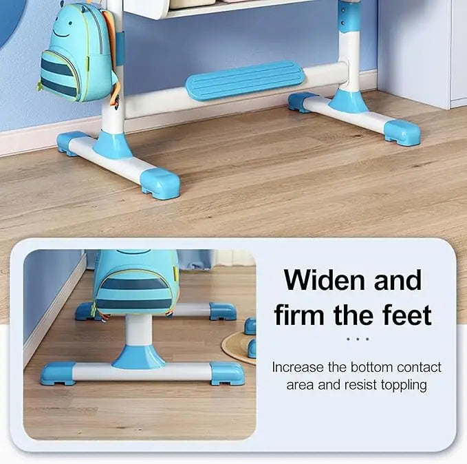 Adjustable Kids Study Learning Desk and Chair Set With Bookshelf, Drawer Storage, Shelves, Table Lamp & Fun Stickers