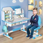Load image into Gallery viewer, Adjustable Kids Study Learning Desk and Chair Set With Bookshelf, Drawer Storage, Shelves, Table Lamp &amp; Fun Stickers