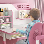 Load image into Gallery viewer, Adjustable Kids Study Learning Desk and Chair Set With Bookshelf, Drawer Storage, Shelves, Table Lamp &amp; Fun Stickers