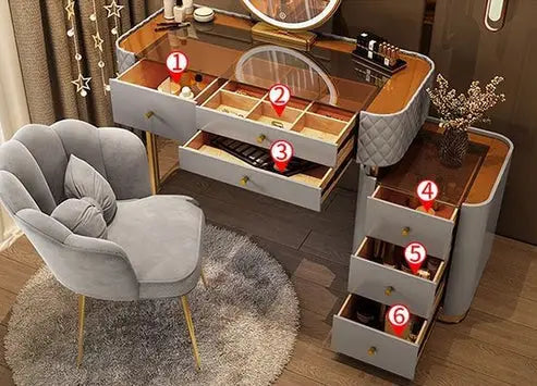 Advanced Solid Wood Dressing Table Set with Smart Mirror, LED Lighting, and Storage Drawers for Bedroom-GCC Home Center
