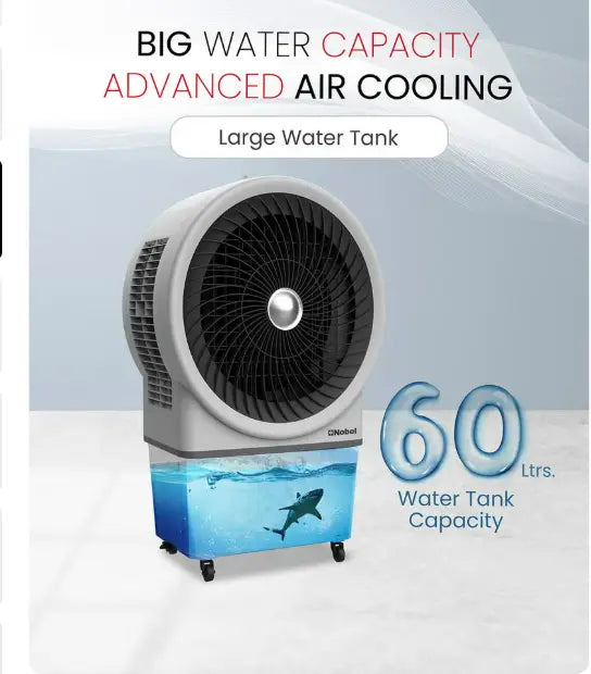 Air Cooler 60 Liters Capacity, 3 Wind Speeds, Horizontal & Vertical Oscillation, Pump Protection, Automatic Refilling, Powerful Cooling 60 L NAC1111 Grey